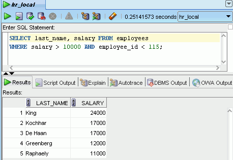 SQL Worksheet interface
