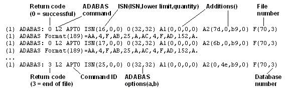 This image shows the Adabas log format