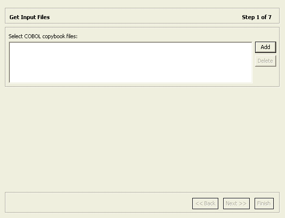 Get Input Files screen where you define files to import
