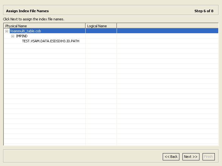 Assign Index File Names screen