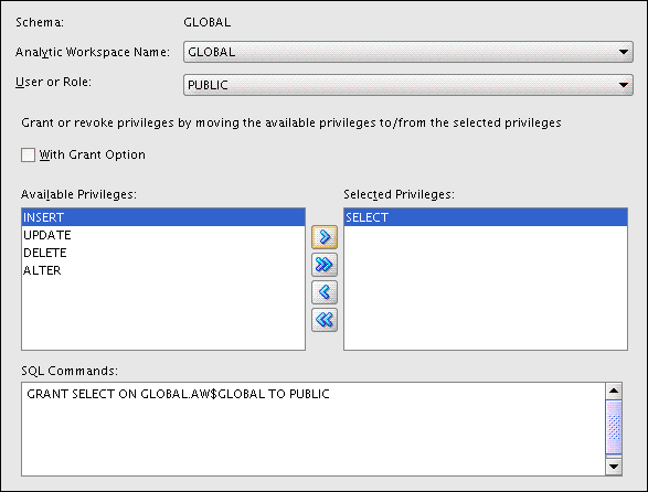 Set Analytic Workspace Object Security dialog box