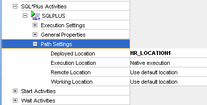 The path settings for the SQL PLUS activity.