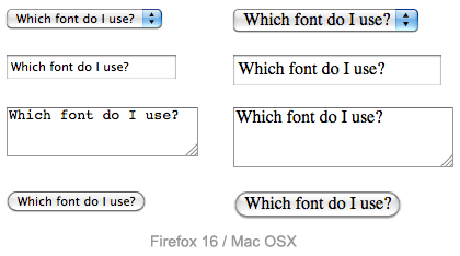 This is a screenshot of the main form widgets on Firefox on Mac OSX, with and without font harmonization