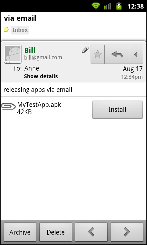 Screenshot showing the graphical user interface users see when you send them an app