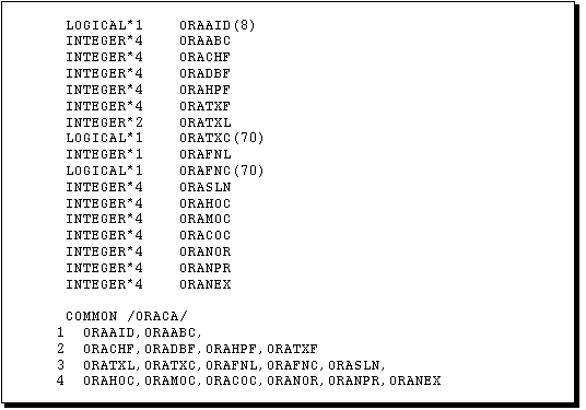 ORACA Variable Declarations