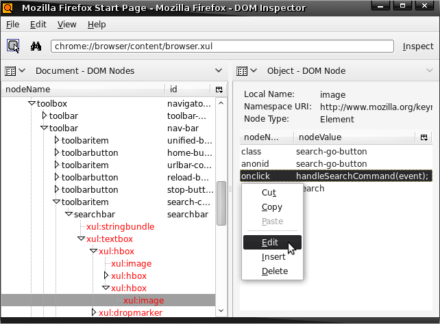 DOM Inspector primary UI inspecting browser.xul
