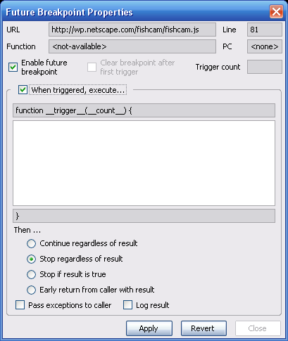 Figure 7. Future Breakpoint Properties Dialog